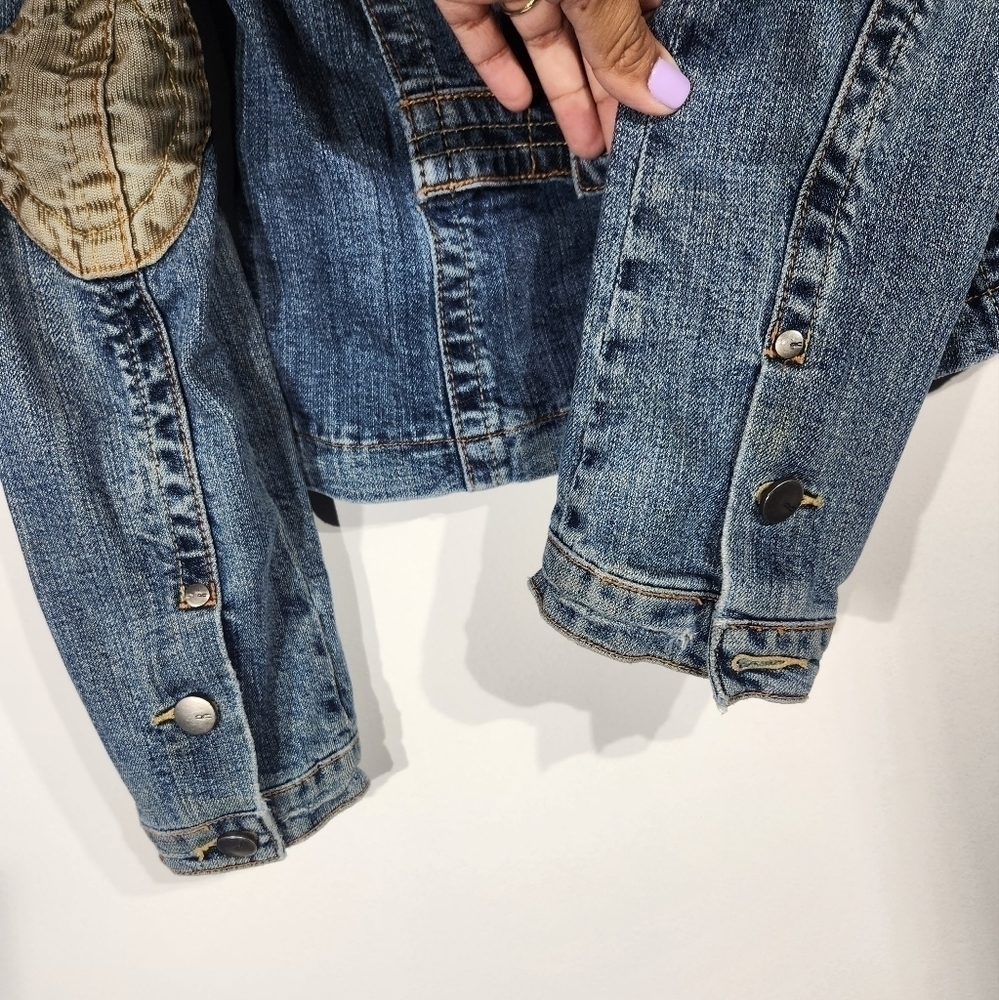 Y2K Jean Jacket Womens Small Patch Elbows Vintage 90s - Picture 9 of 9